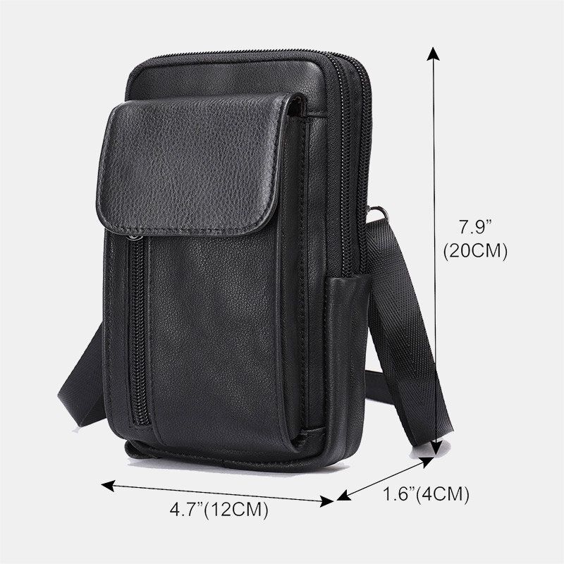 Hommes Rétro Double Couche En Cuir De Vache Taille Sac Casual Résistant À L'usure 6.5 Pouces Téléphone Sac Ceinture Sac Bandoulière Sac À Bandoulière Sac