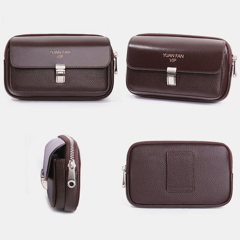 Hommes Rétro Horizontal En Cuir Souple Multifonction Grande Capacité 6/6.5 Pouces Téléphone Sac Ceinture Sac Taille Sac