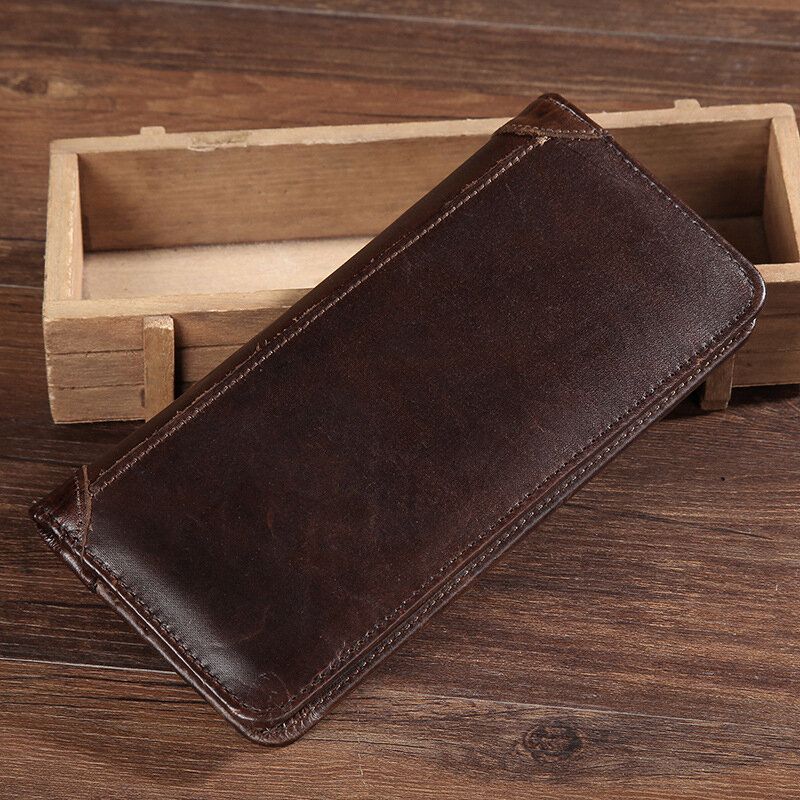 Hommes Rétro Longue Pliante En Cuir Véritable Portefeuille Décontracté 12 Fente Pour Carte Porte-carte Pince À Billets Pochette