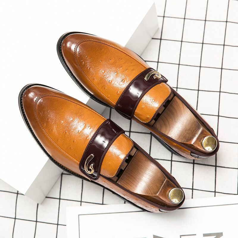 Hommes Retro Metal Splicing Leather Comfy Slip On Business Casual Gentle Shoes