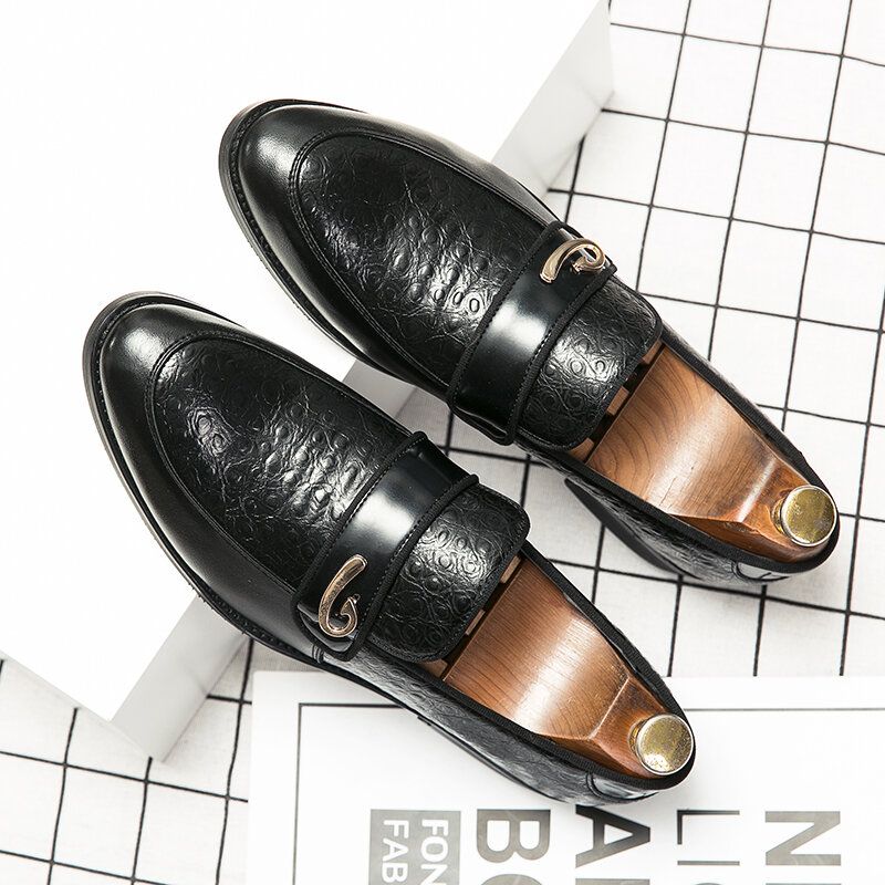 Hommes Retro Metal Splicing Leather Comfy Slip On Business Casual Gentle Shoes