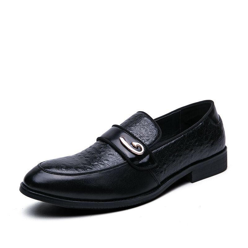 Hommes Retro Metal Splicing Leather Comfy Slip On Business Casual Gentle Shoes