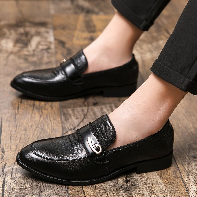 Hommes Retro Metal Splicing Leather Comfy Slip On Business Casual Gentle Shoes