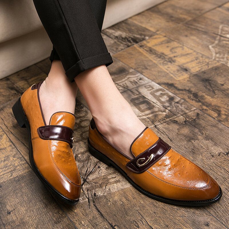 Hommes Retro Metal Splicing Leather Comfy Slip On Business Casual Gentle Shoes