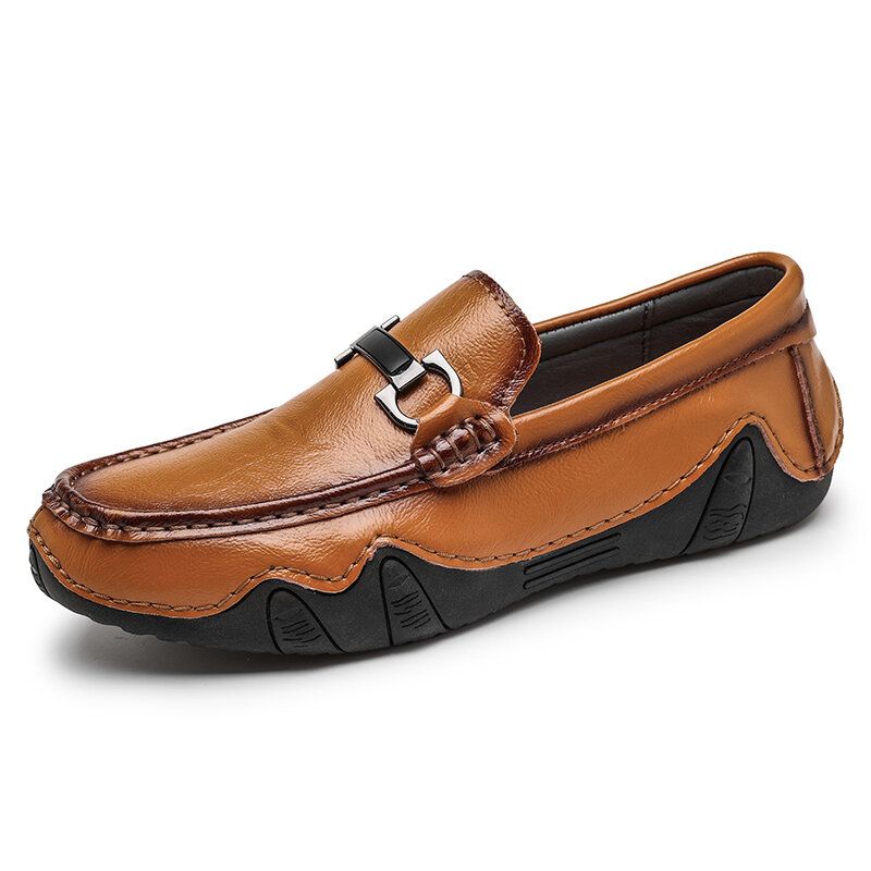 Hommes Retro Microfiber Leather Slip On Round Toed Driving Mocassins Chaussures