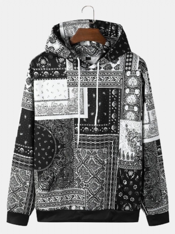 Hommes Rétro Paisley Ethnique Contraste Poche Avant Cordon Hoodies