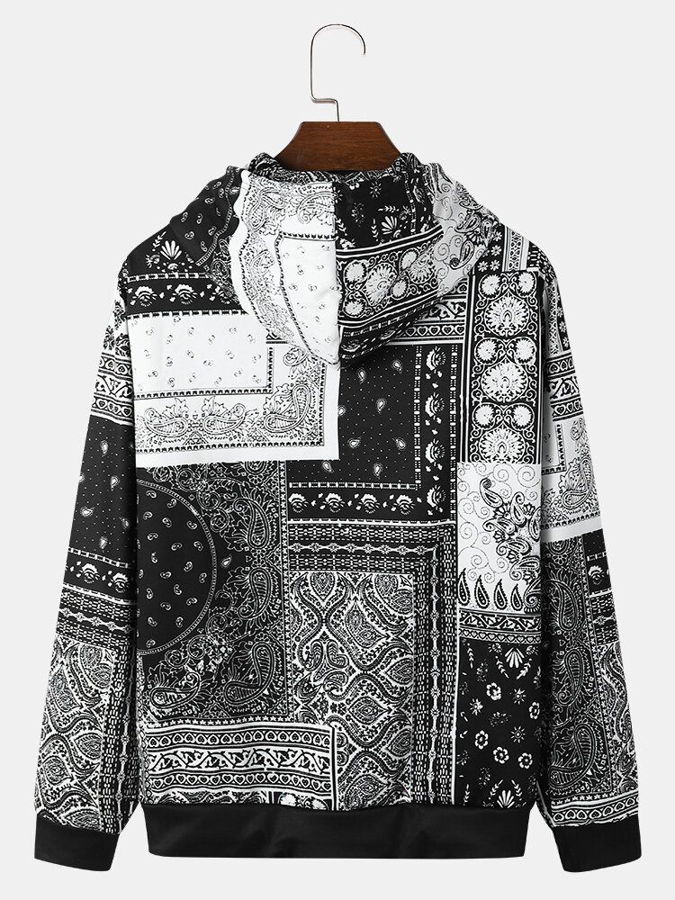 Hommes Rétro Paisley Ethnique Contraste Poche Avant Cordon Hoodies