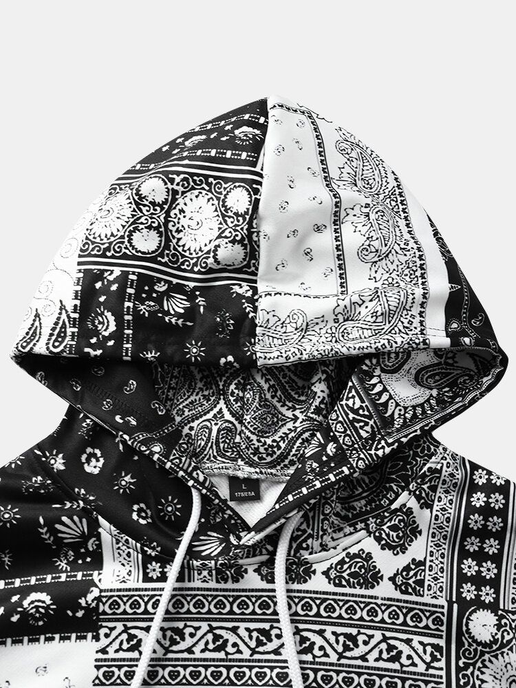 Hommes Rétro Paisley Ethnique Contraste Poche Avant Cordon Hoodies