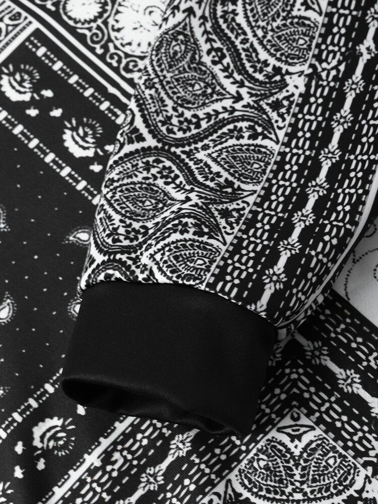 Hommes Rétro Paisley Ethnique Contraste Poche Avant Cordon Hoodies