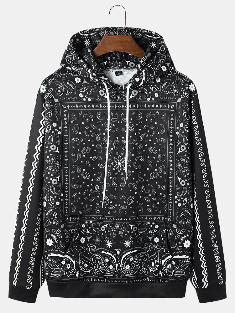 Hommes Rétro Paisley Ethnique Poche Avant Motif Cordon Sweats À Capuche