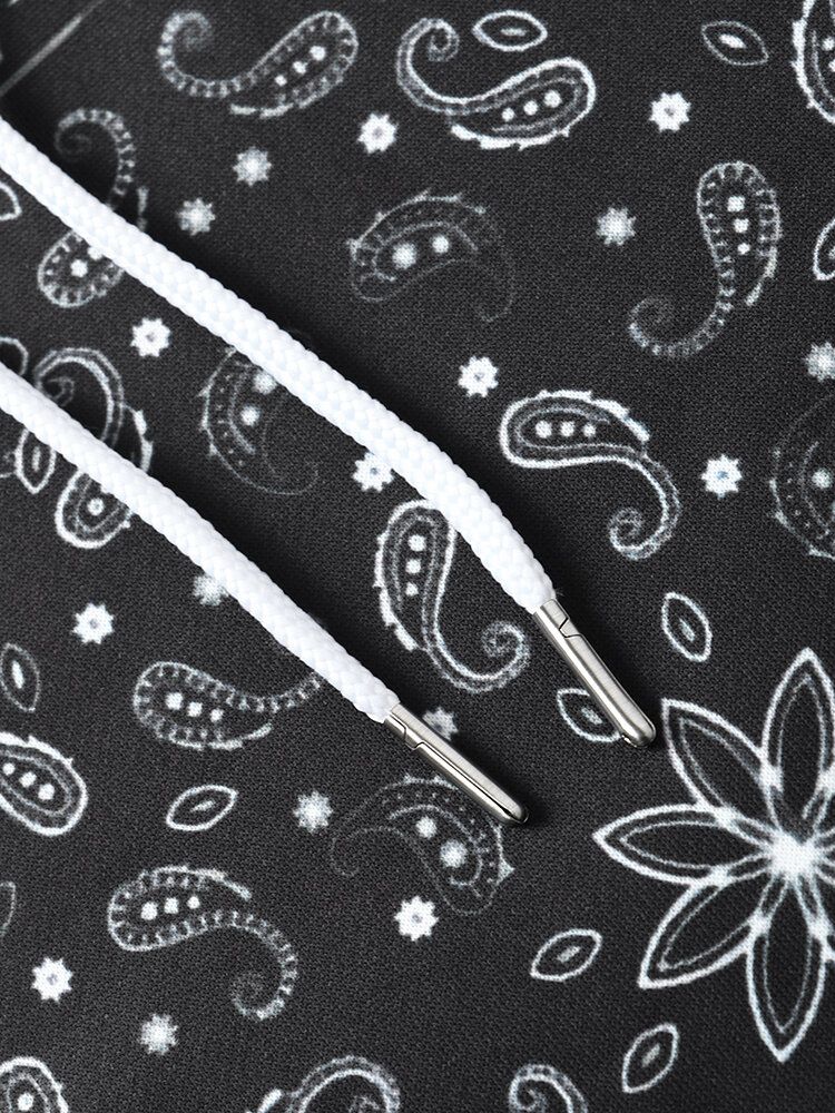 Hommes Rétro Paisley Ethnique Poche Avant Motif Cordon Sweats À Capuche