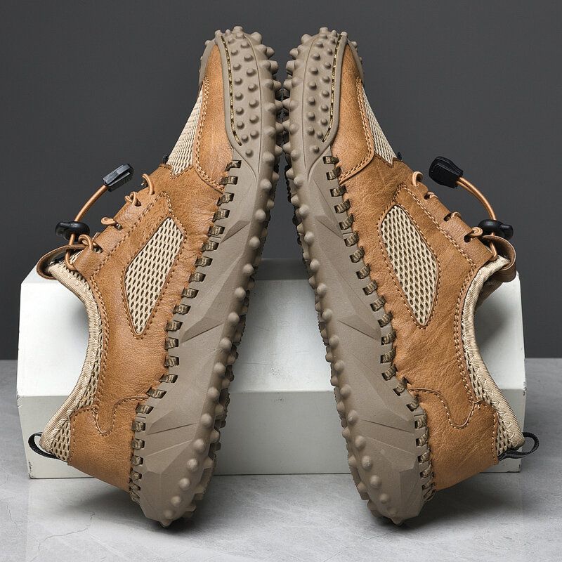 Hommes Retro Soft Soled Elastic Band Outdoor Casual Chaussures En Cuir