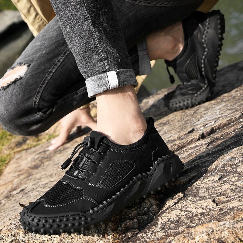 Hommes Retro Soft Soled Elastic Band Outdoor Casual Chaussures En Cuir