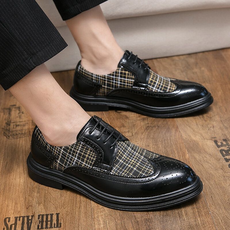 Hommes Retro Splicing Dress Shoes Lace Up Brogue Formal Shoes