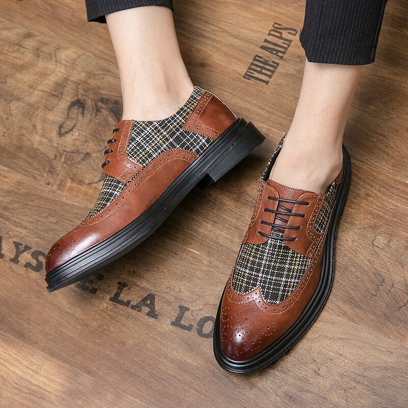 Hommes Retro Splicing Dress Shoes Lace Up Brogue Formal Shoes