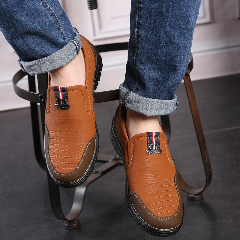 Hommes Retro Stitching Slip On Microfiber Leather Casual Mocassins Driving Shoes