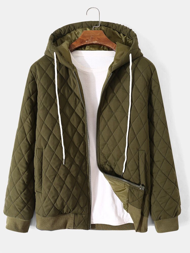 Hommes Retro Trend Lattice Velvets Solid Drawstring Hooded Casual Jackets