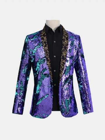 Hommes Réversible Double Couleur Robe À Paillettes Costume Scène De Mariage Col Floral Casual Blazers