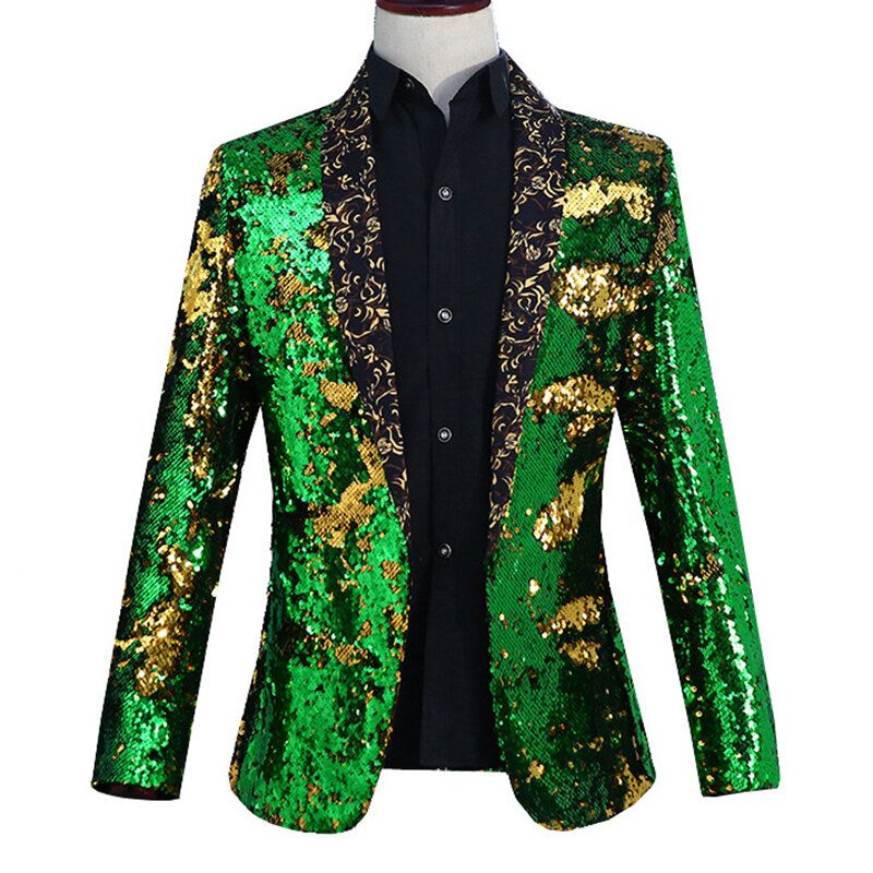 Hommes Réversible Double Couleur Robe À Paillettes Costume Scène De Mariage Col Floral Casual Blazers