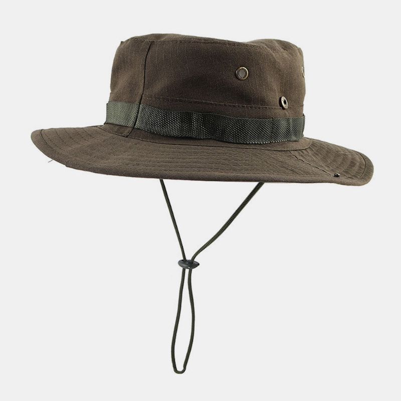 Hommes Rivets Double Usage Coupe-vent Corde Pêche En Plein Air Escalade Anti-uv Parasol Seau Chapeau