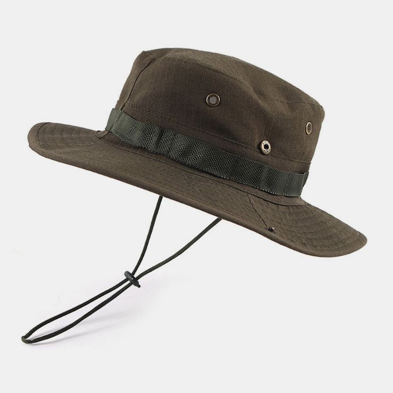 Hommes Rivets Double Usage Coupe-vent Corde Pêche En Plein Air Escalade Anti-uv Parasol Seau Chapeau