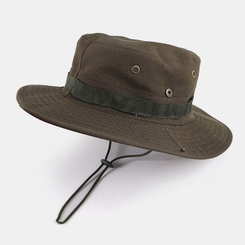 Hommes Rivets Double Usage Coupe-vent Corde Pêche En Plein Air Escalade Anti-uv Parasol Seau Chapeau