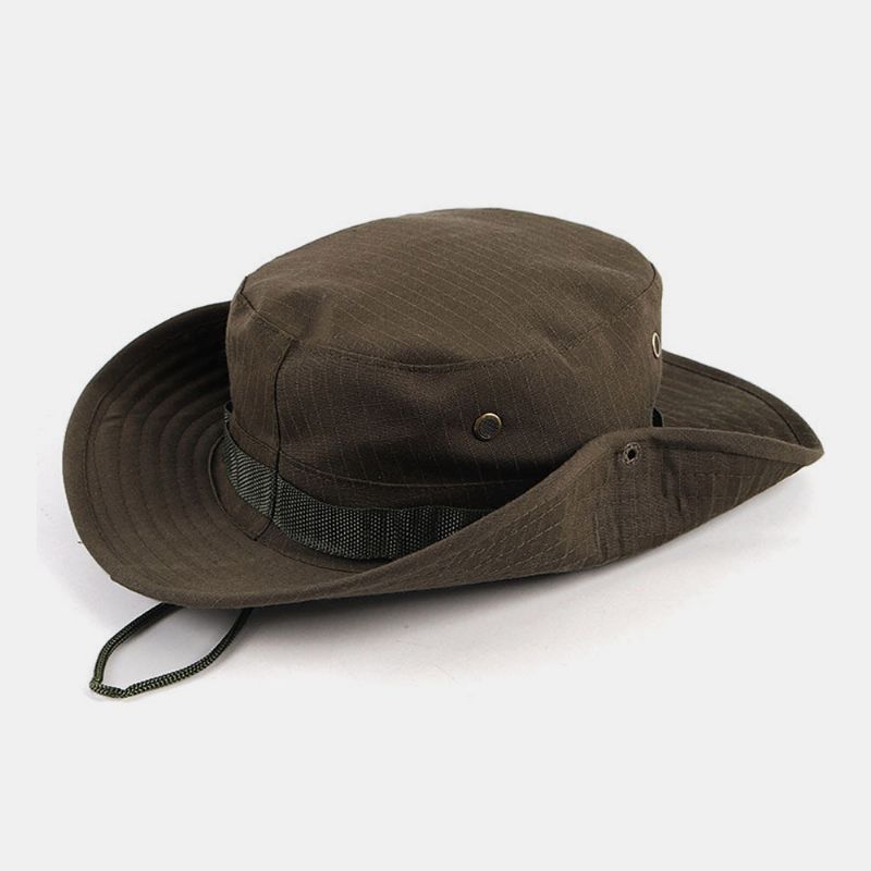 Hommes Rivets Double Usage Coupe-vent Corde Pêche En Plein Air Escalade Anti-uv Parasol Seau Chapeau