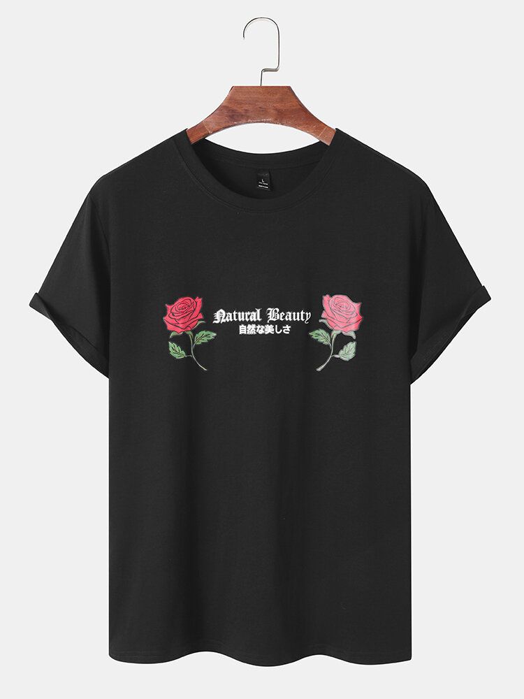 Hommes Rose Lettre Graphic T-shirt À Manches Courtes De Loisirs Pour La Peau