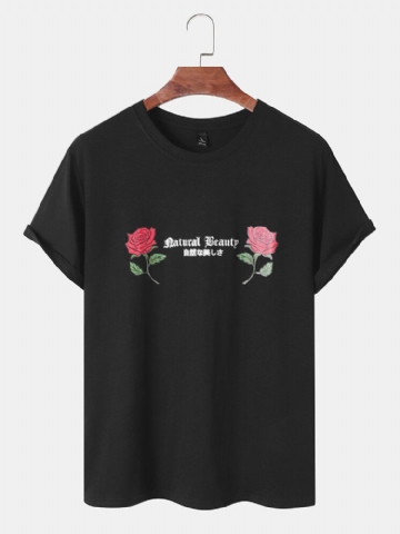 Hommes Rose Lettre Graphic T-shirt À Manches Courtes De Loisirs Pour La Peau