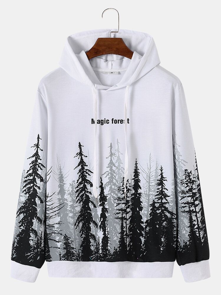 Hommes Rue Paysage Arbres Lettre Caractère Pull Sweat À Capuche