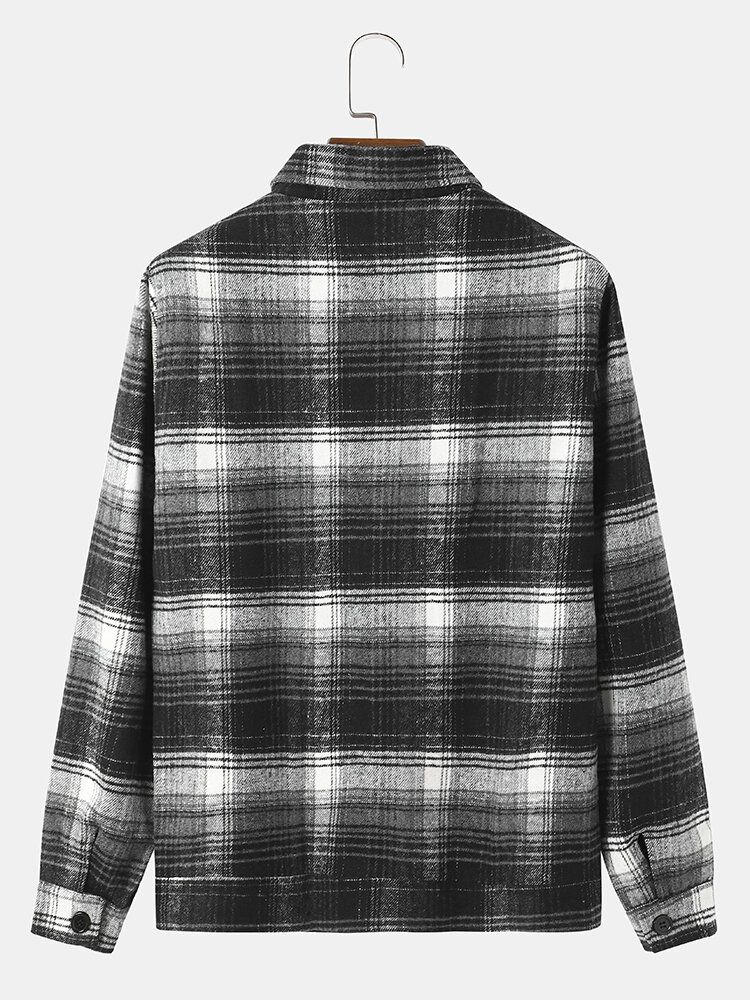 Hommes Rue Plaid Coton Revers Contraste Poches Bouton Chemises Vestes