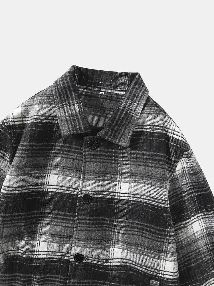 Hommes Rue Plaid Coton Revers Contraste Poches Bouton Chemises Vestes