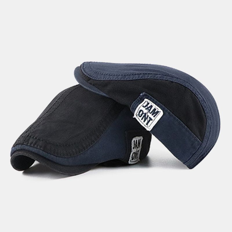 Hommes Sac Bord Contraste Couleur Lettre Motif Patch Vers L'avant Chapeau Extérieur Décontracté Parasol Chapeau Béret Casquette Plate