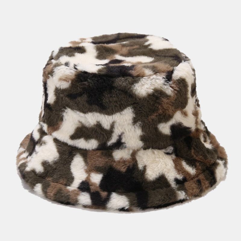 Hommes Seau Chapeau Fausse Fourrure De Lapin Camouflage Imprimé Extérieur Chaud Pêcheur Cap