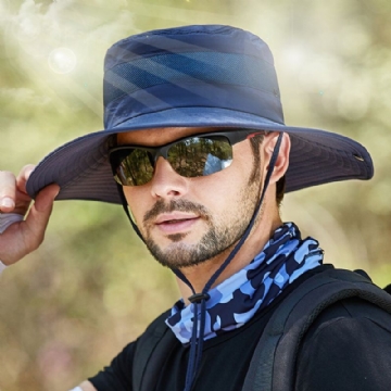 Hommes Seau Chapeau Nylon Maille Patchwork Solide Respirant Large Bord Crème Solaire Pêche En Plein Air Escalade Seau Chapeau