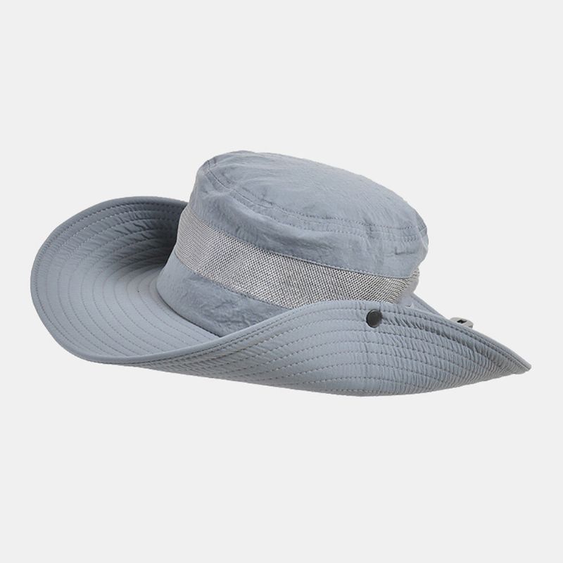 Hommes Seau Chapeau Nylon Maille Patchwork Solide Respirant Large Bord Crème Solaire Pêche En Plein Air Escalade Seau Chapeau