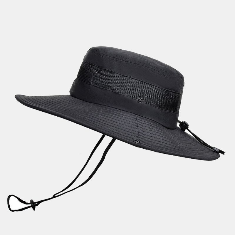 Hommes Seau Chapeau Nylon Maille Patchwork Solide Respirant Large Bord Crème Solaire Pêche En Plein Air Escalade Seau Chapeau