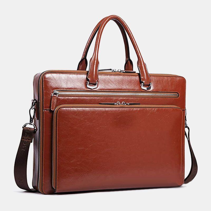 Hommes Simili Cuir Multifonction Multi-poches 15.6 Pouces Sacoche Pour Ordinateur Portable Porte-documents Sac À Main Sac À Bandoulière