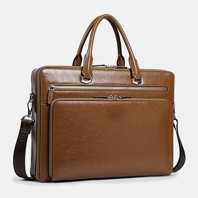 Hommes Simili Cuir Multifonction Multi-poches 15.6 Pouces Sacoche Pour Ordinateur Portable Porte-documents Sac À Main Sac À Bandoulière