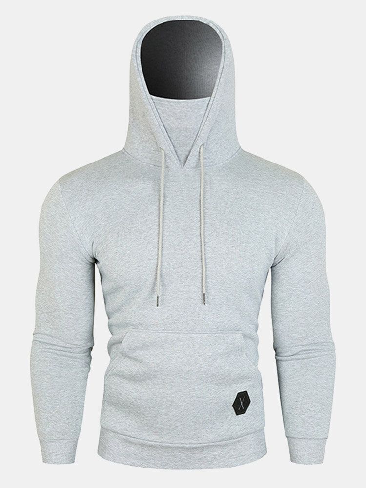 Hommes Solid Drawstring Fleece High Neck Sport Avec Poches Avant Sweat À Capuche