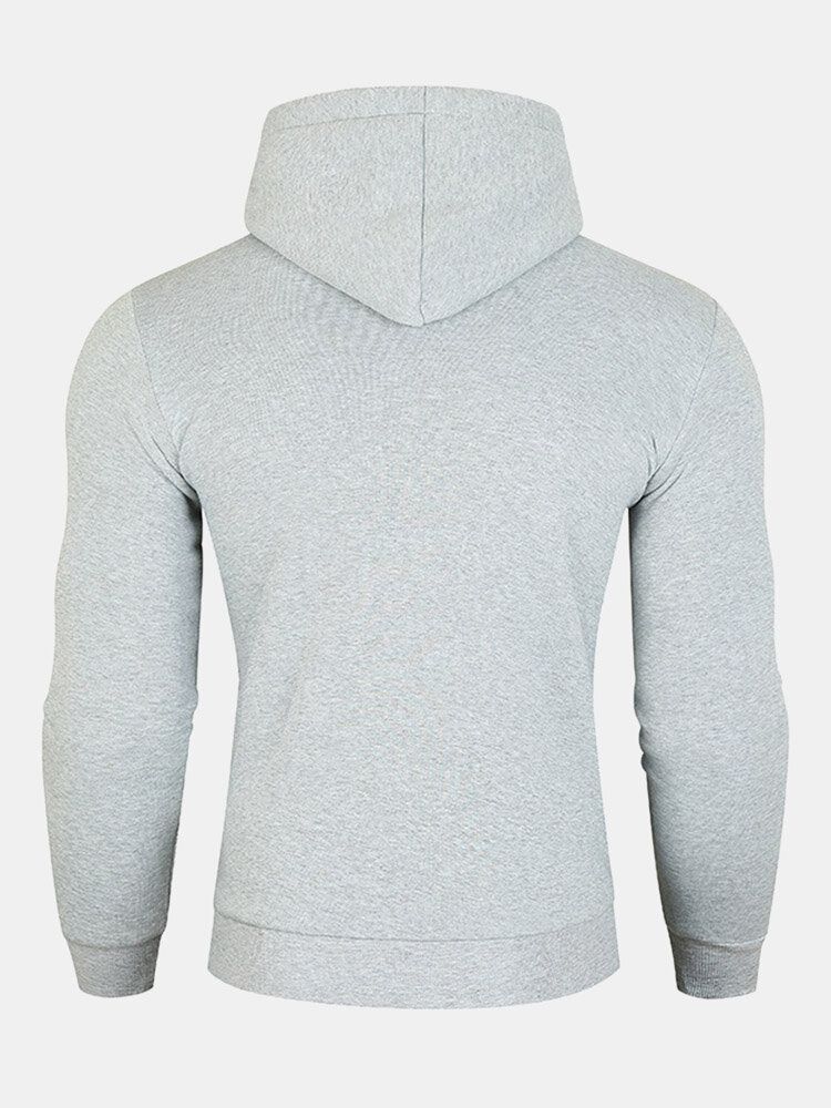 Hommes Solid Drawstring Fleece High Neck Sport Avec Poches Avant Sweat À Capuche