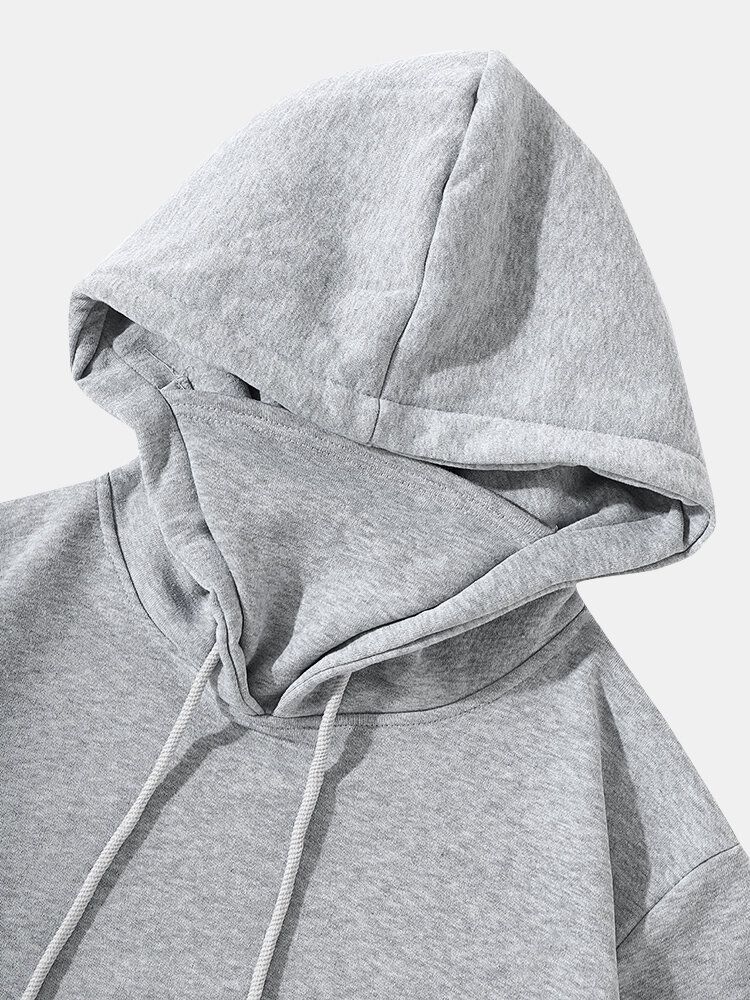 Hommes Solid Drawstring Fleece High Neck Sport Avec Poches Avant Sweat À Capuche