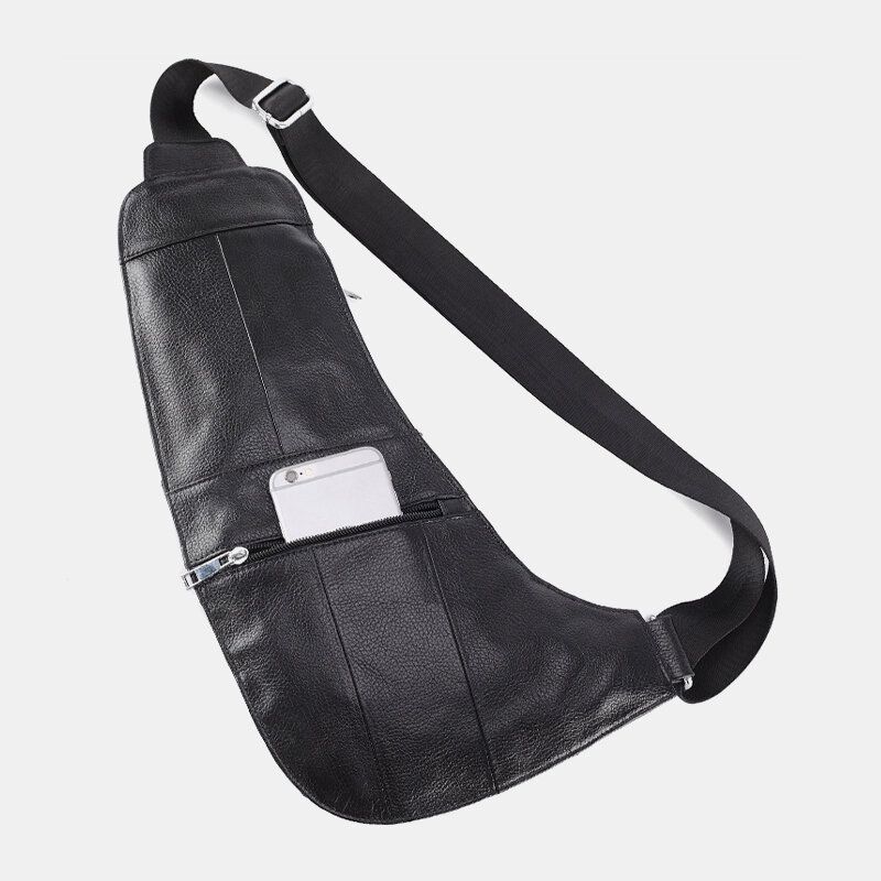 Hommes Solide En Cuir Véritable Prise Casque Sac À Bandoulière Sac De Poitrine Sac À Bandoulière