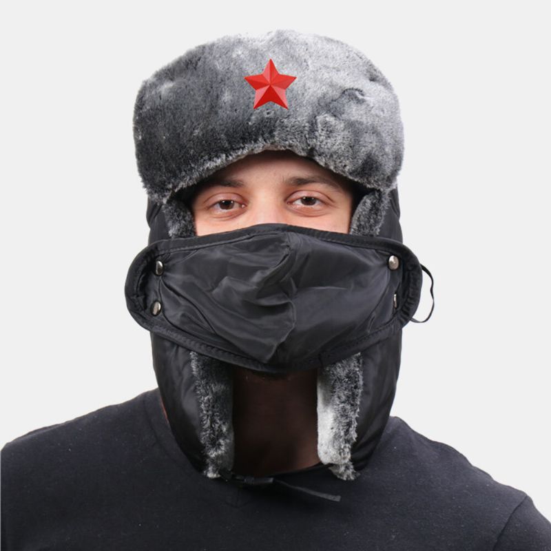 Hommes Solide Insigne Soviétique Coupe-vent Trappeur Chapeau Extérieur Épaissir Oreille Protection Chaud Russe Chapeau Ushanka Chapeau