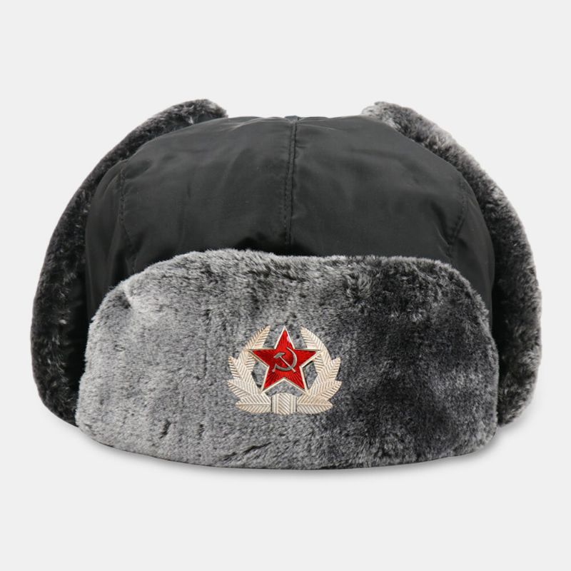 Hommes Solide Insigne Soviétique Coupe-vent Trappeur Chapeau Extérieur Épaissir Oreille Protection Chaud Russe Chapeau Ushanka Chapeau