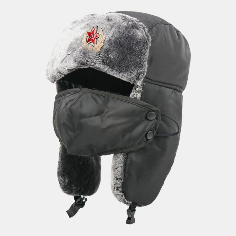 Hommes Solide Insigne Soviétique Coupe-vent Trappeur Chapeau Extérieur Épaissir Oreille Protection Chaud Russe Chapeau Ushanka Chapeau