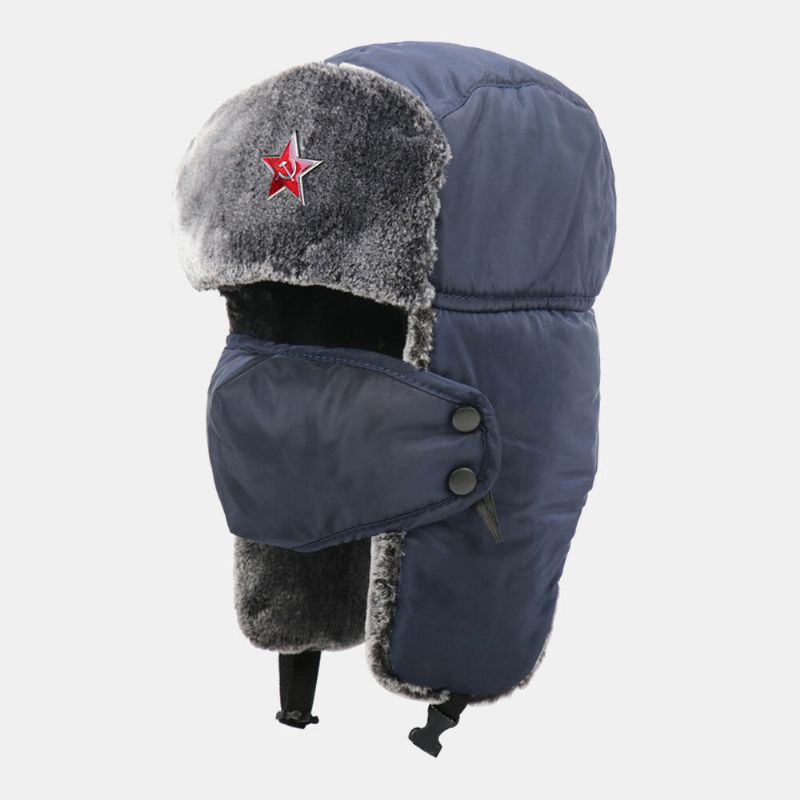 Hommes Solide Insigne Soviétique Coupe-vent Trappeur Chapeau Extérieur Épaissir Oreille Protection Chaud Russe Chapeau Ushanka Chapeau