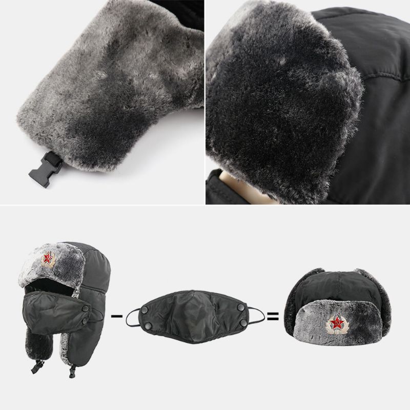 Hommes Solide Insigne Soviétique Coupe-vent Trappeur Chapeau Extérieur Épaissir Oreille Protection Chaud Russe Chapeau Ushanka Chapeau