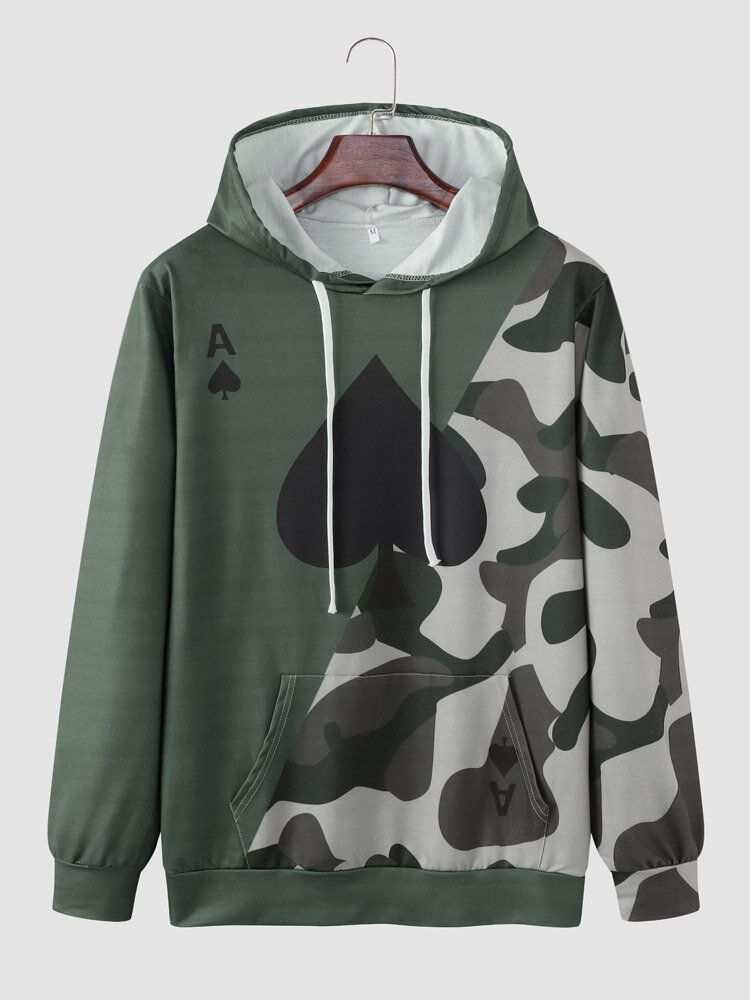 Hommes Spade Camo Print Patchwork Sweat À Capuche Avec Poche Kangourou