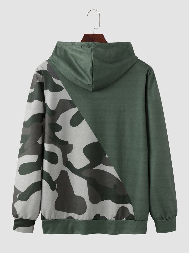 Hommes Spade Camo Print Patchwork Sweat À Capuche Avec Poche Kangourou